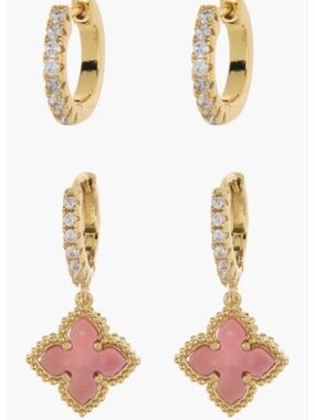 Swarovski Crystal Huggie Mother-of-Pearl Quatrefoil Drop Earrings Set